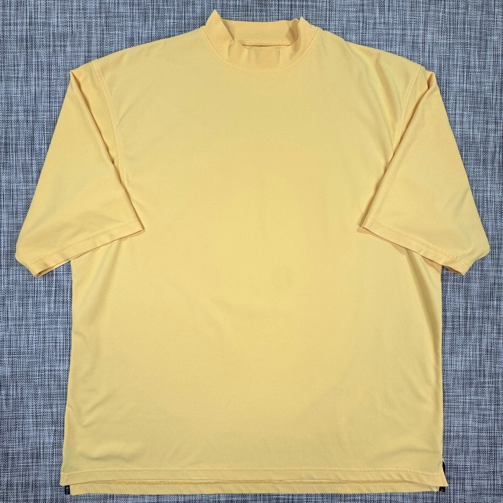 FootJoy Mens Golf Shirt XXL Yellow Short Sleeve Mock Neck Performance Logo FJ